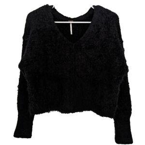 Free People v-neck fuzzy black knit sweater